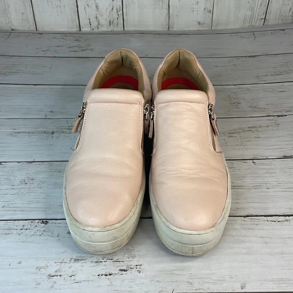 Blush Pink Leather Skechers Street Uplift-Double Zipper Platform SlipOn